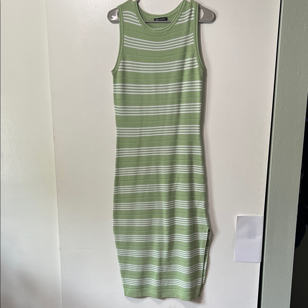 Green Striped Sleeveless Dress